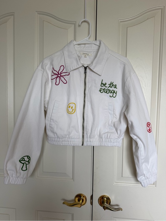 PacSun Jackets & Blazers - PacSun White Embroidered Zip Jacket with Multicolor Accents